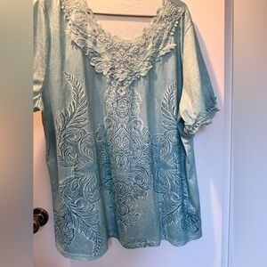 SHEIN Blue Lace Detail Blouse